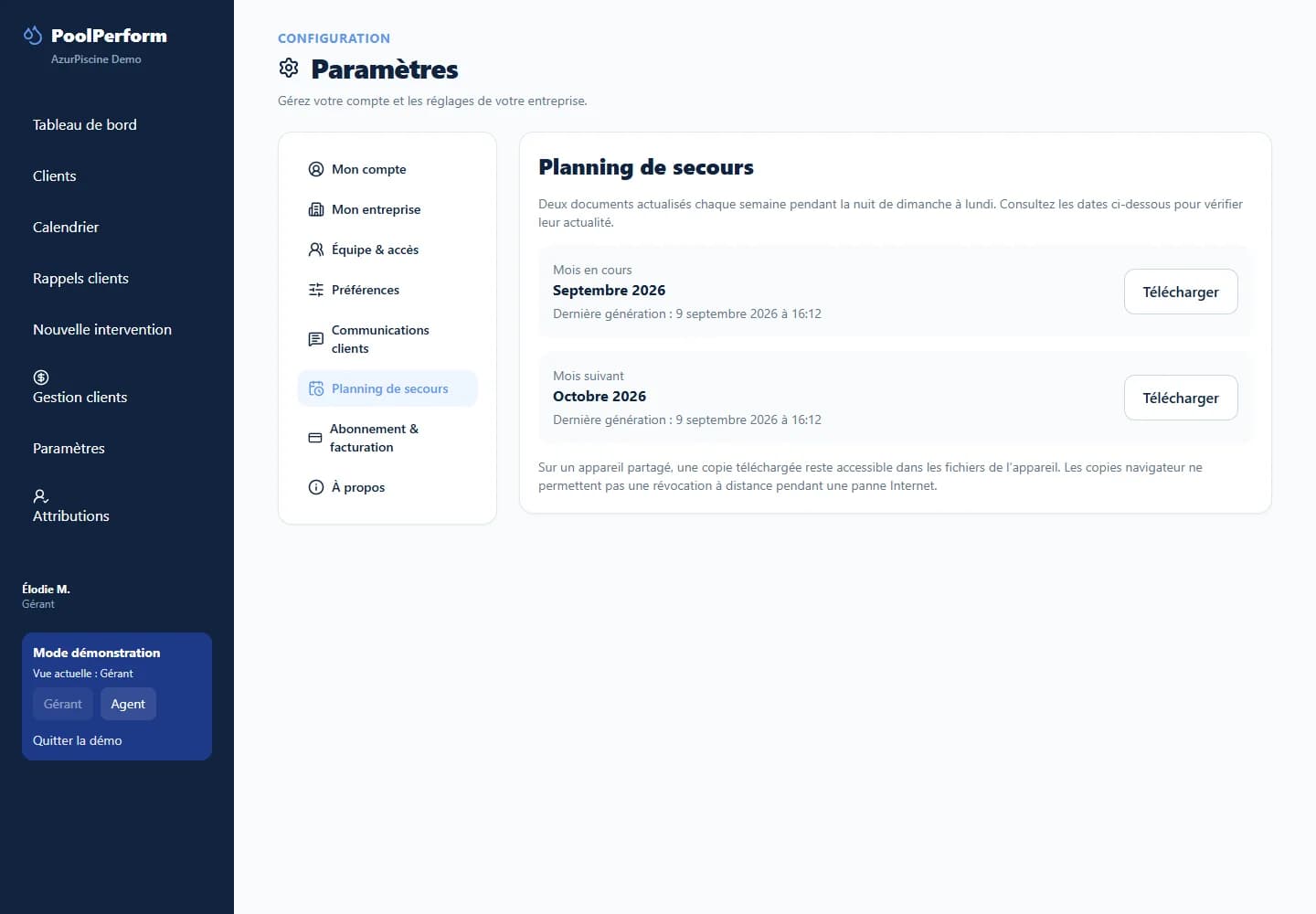 Plannings de secours